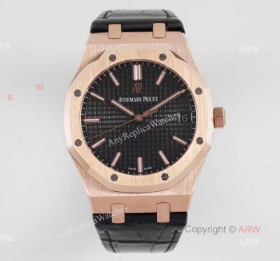 Audemars Piguet Royal Oak 41mm Rose Gold Leather Strap Watch AAA Replica